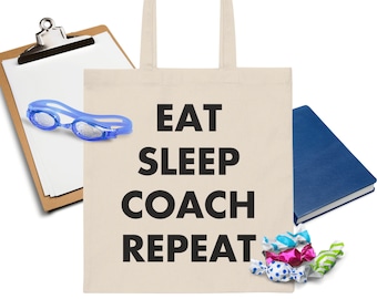 Eat Sleep Coach Repeat Canvas Tote Bag, Coach Gift, Gift for Coach, Sports Coach Gift, Gift Bag, Volunteer Coach, Comp Team Sports Gift