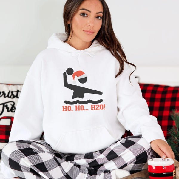 Ho Ho H2O Water Polo Holiday Hoodie Sweatshirt, Waterpolo Team Christmas Party, Santa Hat, Pool Swimmer Gift, Goalie Coach Team Holiday Gift