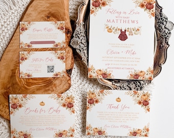 Falling in Love With Babypartyeinladungs-Reihe, kleine Kürbis-Babyparty, ein kleiner Kürbis ist auf dem Weg, Fall-Babyparty-Set, Herbst
