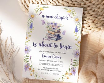 Storybook Baby Shower Invitation Template, A New Chapter Begins Baby Shower Invitation, Wildflower storybook Invite Template