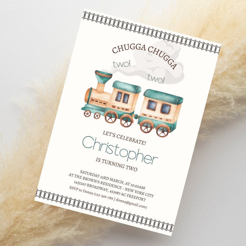Two Train Invitation 2nd Birthday Invitation Template Chugga Chugga Two Two, Train Themed ...