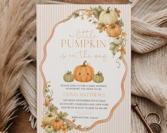 Ein kleiner Kürbis ist unterwegs Babypartyeinladung, kleine Kürbis-Babyparty, verlieben mit Baby, Herbst-Babyparty, Herbstparty