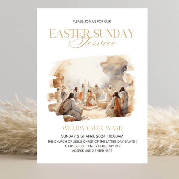 LDS Easter Sunday Service Invitation Template - Minimalistic, He is risen Invite Template | Editable Mormon Easter Sunday Service Invite