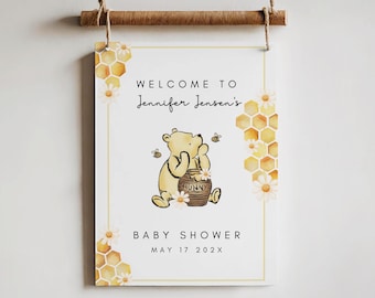 Classic Winnie The Pooh Baby Shower Welcome Sign Template, winnie baby shower sign, editable welcome sign, little hunny baby shower sign