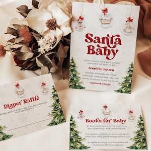 Set di inviti per baby shower di Babbo Natale, modello, un allegro piccolo bambino è in arrivo, baby shower di Natale, baby shower invernale, download immediato