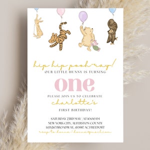 Winnie the pooh first birthday Invite - pooh 1st birthday, winnie the pooh, instant download, editable template, pooh invitation