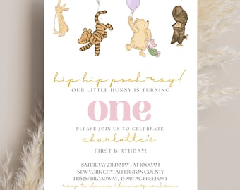 Winnie Puuh Geburtstag einladen - Pooh 1st Birthday, Winnie Pooh, sofortiger Download, bearbeitbare Vorlage, Pooh Einladung