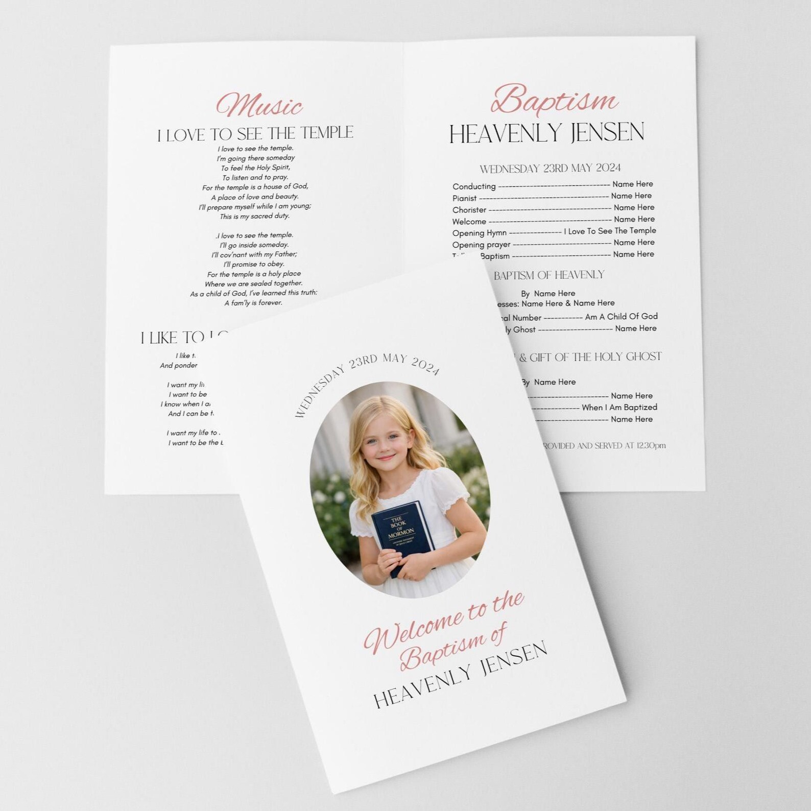 LDS Baptism Program Template – Editable, Minimalist Design (digital ...