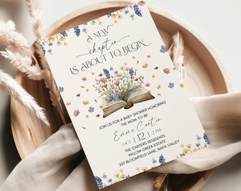Storybook Baby Shower Invitation Template, A New Chapter Begins Baby Shower Invitation, Wildflower storybook Invite Template, baby in bloom