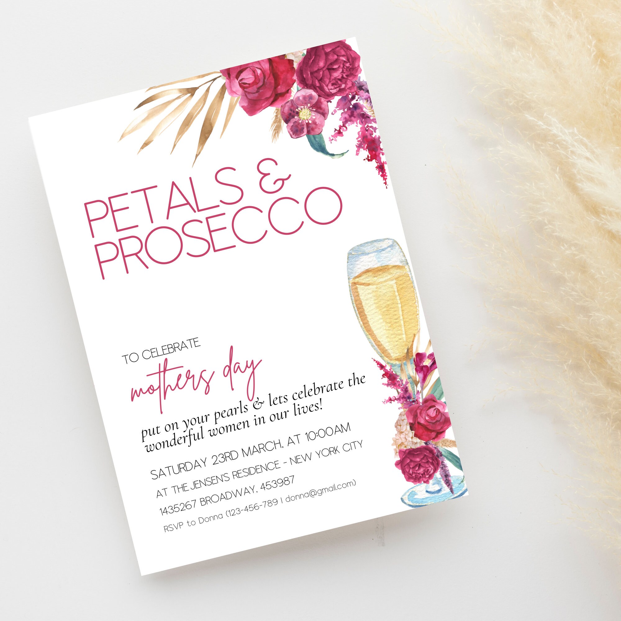Petals and Prosecco Mothers Day Brunch Invitation Template, Brunch ...