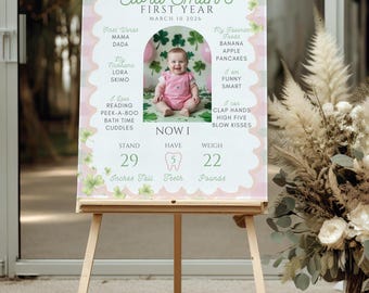 Pink Lucky One Milestone Board - St Patricks 1st Birthday, milestone sign, lucky one first birthday, editable template, 1st birthday sign