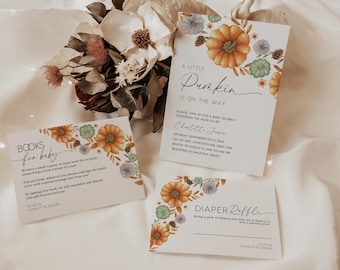 A Little Pumpkin Baby Shower Invitation Set, Fall Baby Shower Set, Autumn Baby Shower, editable template, baby shower invite