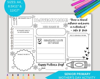 LDS Primary Mothers day worksheet, lds activity sheet, instant download, senior primary activity sheet, mothers day gift, primary worksheet