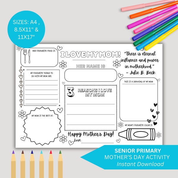 LDS Primary Mothers day worksheet, lds activity sheet, instant download, senior primary activity sheet, mothers day gift, primary worksheet