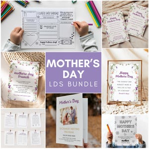May include: A printable Mother's Day bundle with a variety of designs, including a Mother's Day brunch invitation, a coloring page, a sacrament meeting program, and a quote about motherhood. The bundle is perfect for celebrating mothers in the LDS faith.