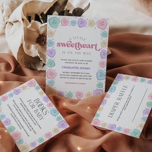 Conversation hearts Baby Shower Invitation Set Template, sweetheart baby shower, candy hearts shower, little love, editable template