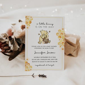 Classic Winnie The Pooh Baby Shower Invitation Template, editable winnie the pooh invitation, Vintage winnie baby shower invite