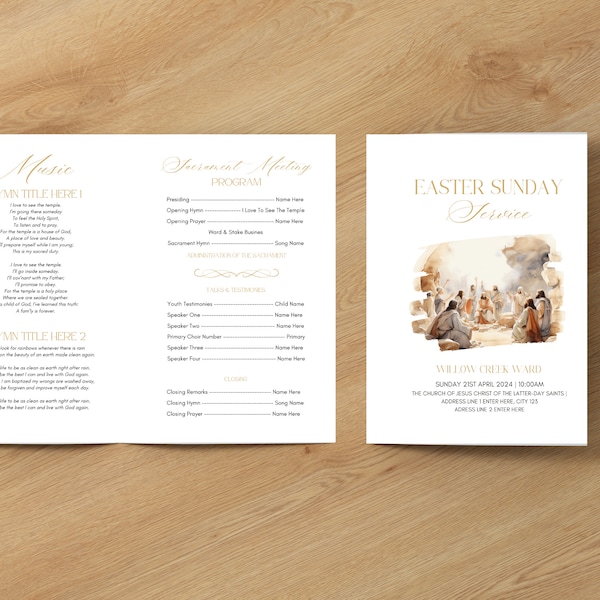 LDS Easter Service Program Editable Template - Minimal editable template, LDS Program, Sacrament Meeting Instant Download