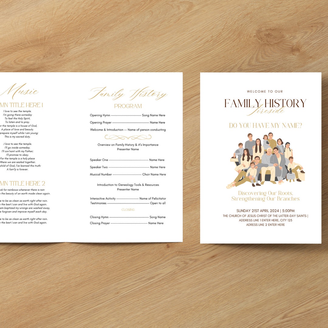LDS Family History Fireside Program Editable Template Minimal