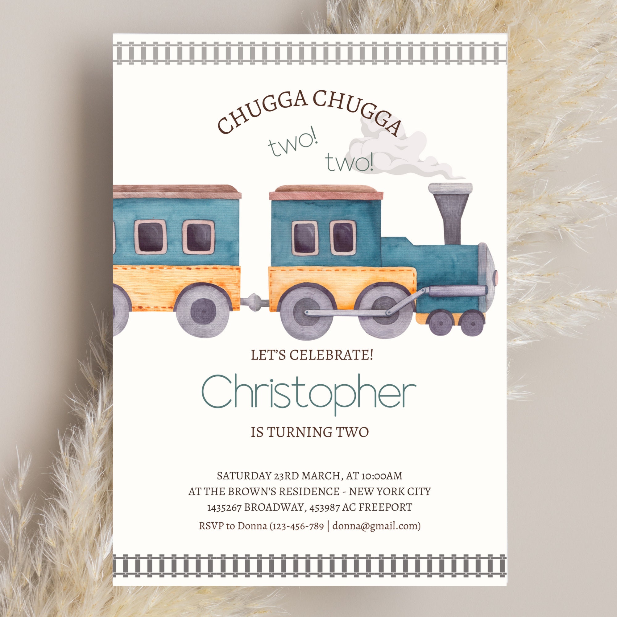 Two Train Invitation 2nd Birthday Invitation Template Chugga Chugga Two Two, Train Themed ...
