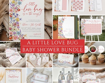 A Little Love Bug Is On The Way Baby Shower Bundle, Love Bug Baby Shower Decor, Ladybug Shower Invitation Suite, Editable Canva Template