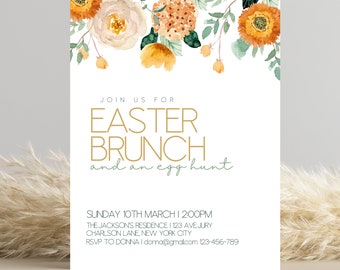 Easter Brunch Invitation template - Easter Holiday brunch and egg hunt Invite Invitation Easter brunch, Hop on over Brunch Invite