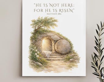 LDS Easter Print He Is Risen, Christian Easter Wall Art Printable, Scripture Wall Decor, Minimalist Religious Easter Decor, Instant Download