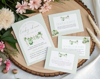 Lucky Charm Baby Shower Invitation Suite, St Patricks baby shower set, a little lucky charm is on the way, editable template, printable card
