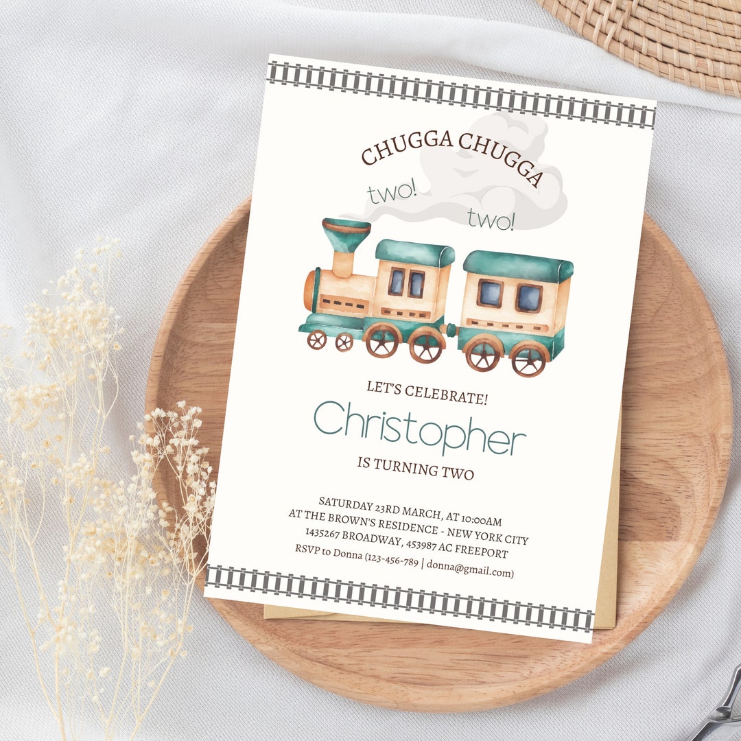 Two Train Invitation 2nd Birthday Invitation Template - Chugga Chugga Two Two, Train Themed ...
