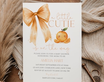 A Little Cutie Is On The Way Baby Shower Invitation, Little Cutie Baby Shower, Orange Citrus Theme, Editable Canva Template