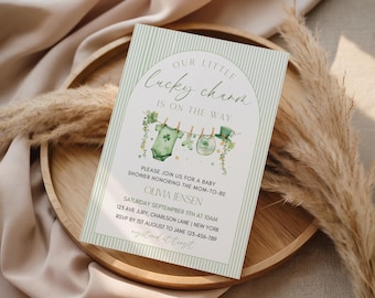 Lucky Charm Baby Shower Invitation Template - St Patricks baby shower, a little lucky charm is on the way, lucky one, editable template