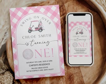 Golf 1st Birthday Party Invitation Template, golf birthday, Hole In One Boy Golf First Birthday Invitation, Golf Par-Tee Invite