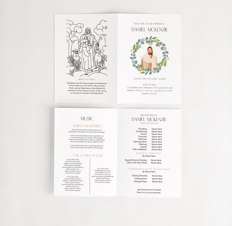 LDS Baptism Program Editable Template Instant Download Gender Neutral ...