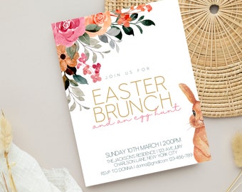 Easter Brunch Invitation template - Easter Holiday brunch and egg hunt Invite Invitation Easter brunch, easter invite, easter invitation