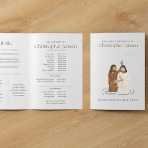 May include: A baptism programme for Christopher Jensen, scheduled for Tuesday, 21st May 2024 at 5:30 PM. The programme includes the names of the officiant, musicians, and speakers. The programme also includes a special musical number and a talk on the Holy Ghost.