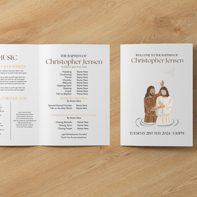 Minimalistic LDS Baptism Program Editable Template Instant Download ...