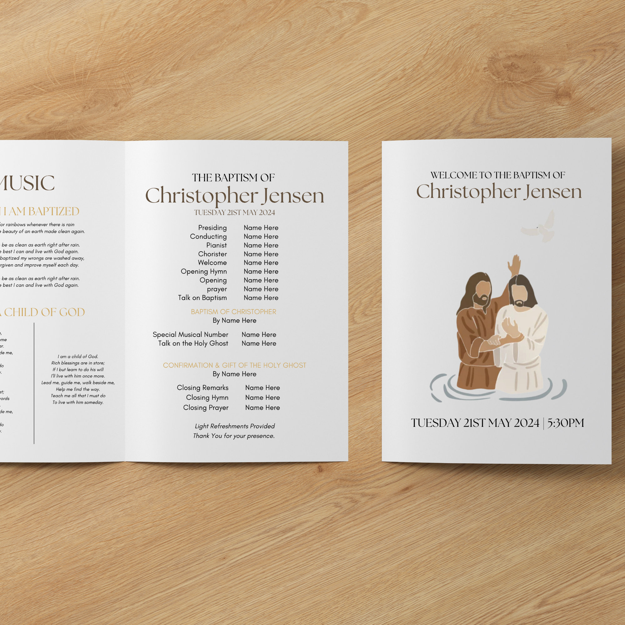 Minimalistic LDS Baptism Program Editable Template Instant Download Gender Neutral