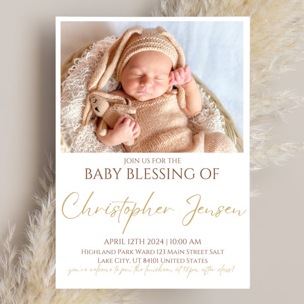 LDS Baby Blessing Invitation | Minimalistic Christening Invite Template | Editable Baptism Invite LDS Blessing Announcement, Mormon Blessing