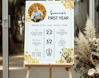 Winnie the Pooh 1st Birthday Milestone Sign, Editable Template (digital ...