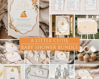 A Little Cutie Is On The Way Baby Shower Bundle, Citrus Baby Shower Decor, Orange Baby Shower Invitation Suite, Editable Canva Template
