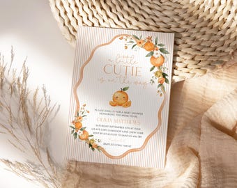 A Little Cutie Is On The Way Baby Shower Invitation, Little Cutie Baby Shower, Orange Citrus Theme, Editable Canva Template