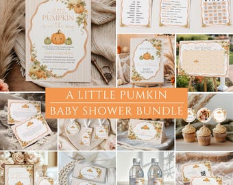 Ein kleines Kürbis-Babyparty-Bündel, Verlieben mit Baby, Herbst-Babyparty, ein kleiner Kürbis ist auf dem Weg, Canva-Vorlage