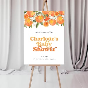 Little Cutie Baby Shower Welcome Sign - Orange baby shower, baby shower sign, a little cutie is on the way, citrus baby shower, template,