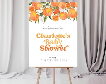 Little Cutie Baby Shower Welcome Sign - Orange baby shower, baby shower sign, a little cutie is on the way, citrus baby shower, template,