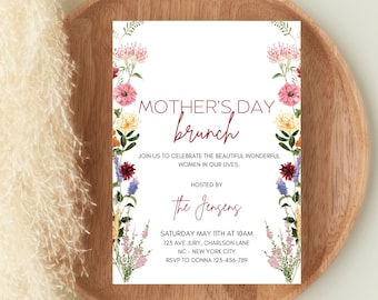 wildflower mothers day brunch invite, template, wildflower brunch invite, instant download, Mothers day invite