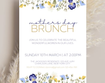 Invito per il brunch della festa della mamma con fiori selvatici, modello, invito per il brunch della festa della mamma con fiori selvatici, download digitale, invito per la festa della mamma