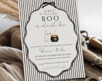 Einladungsvorlage für eine Babyparty mit dem Motto „Ein kleiner Boo“ – ein kleiner Boo ist unterwegs! Herbstliche Babyparty, gruselige Babyparty, Halloween-Babyparty, Canvas