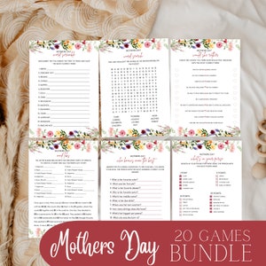 Wildflower Mothers Day Brunch Games Bundle, mothers day bundle, templates, digital download, Mothers day games