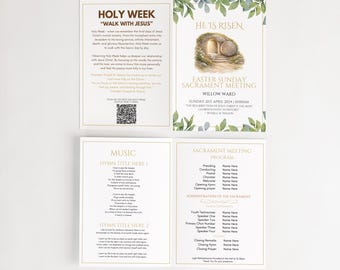 LDS Easter Sunday Program Editable Template - Minimal editable template, LDS Program, Sacrament Meeting Instant Download, Easter Service