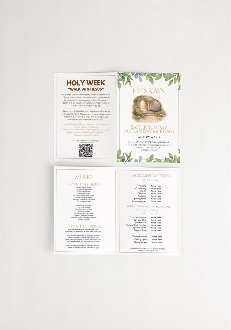Easter Weekly Program LDS Easter Sunday Program Editable Template - Minimal Editable Template ...